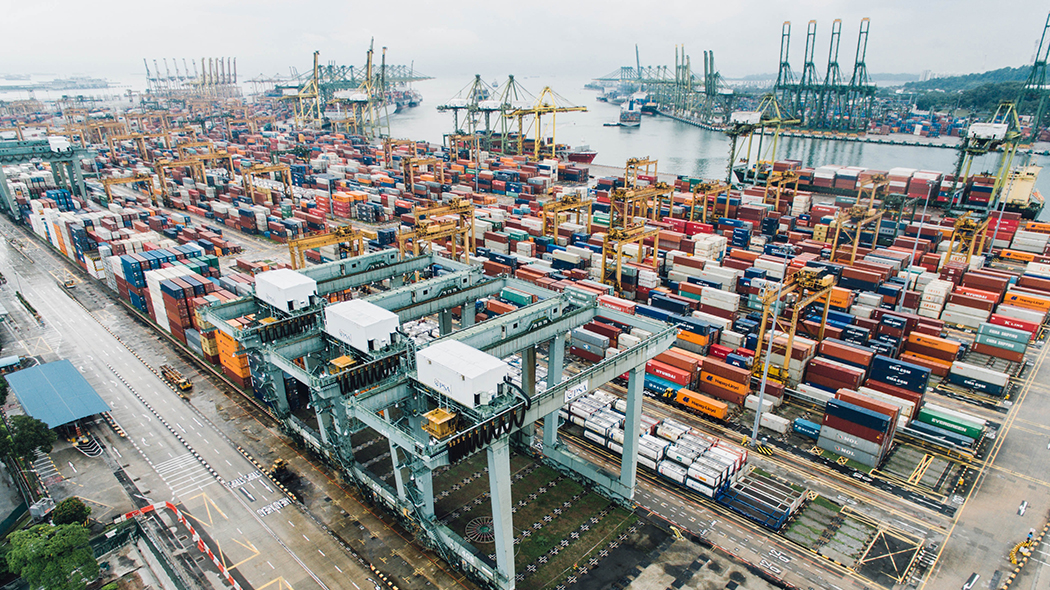 Bird's eye view of container port