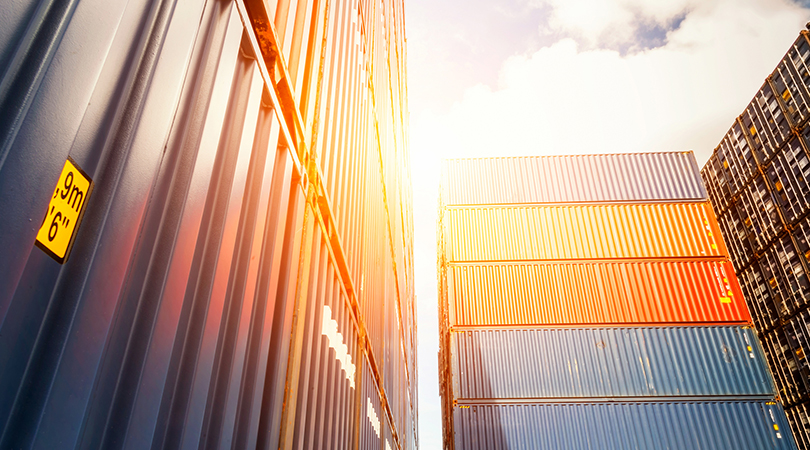 Stacked containers in a container depot