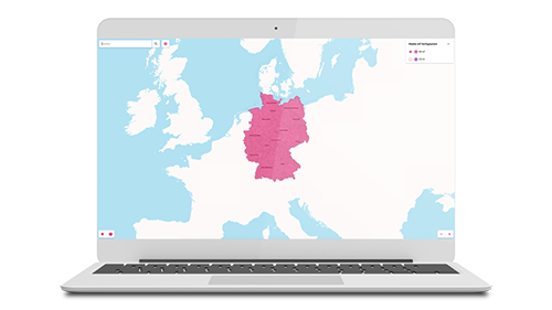 Laptop shows map of Germany with colored areas