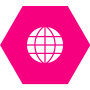 Icon: Globe in magenta hexagon