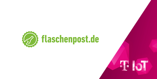 Zusammenschnitt der Logos von flaschenpost und Deutsche Telekom IoT