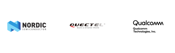 Logos of Nordic Semiconductor, Quectel, Qualcomm