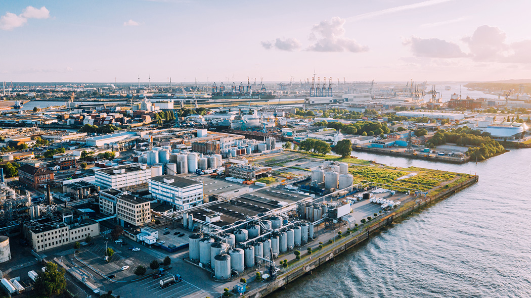Aerial view of an industrial complex in Hamburg 