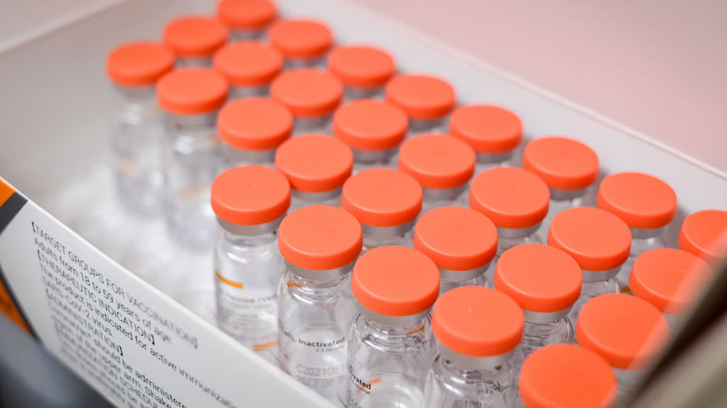 Box of Covid-19 vaccines in close-up