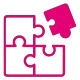 Icon in magenta, zeigt Puzzleteile