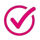 Icon in magenta, showing a check mark