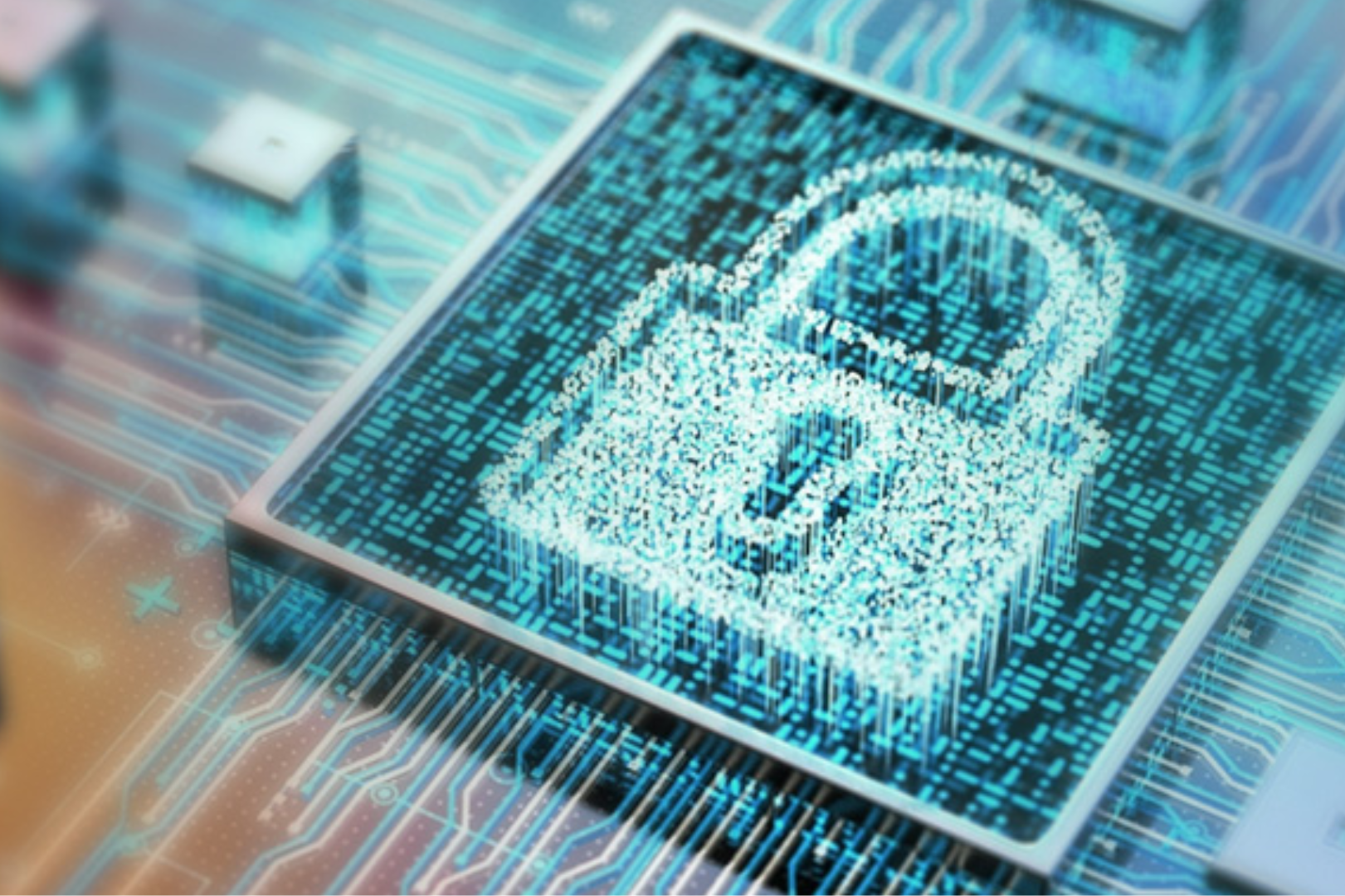 Abstract image of a hard drive with a lock made of lines.