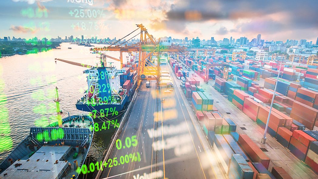 Bird's eye view of container port