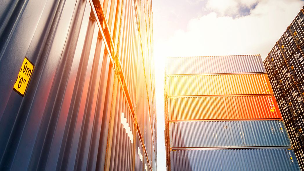 Stacked containers in a container port