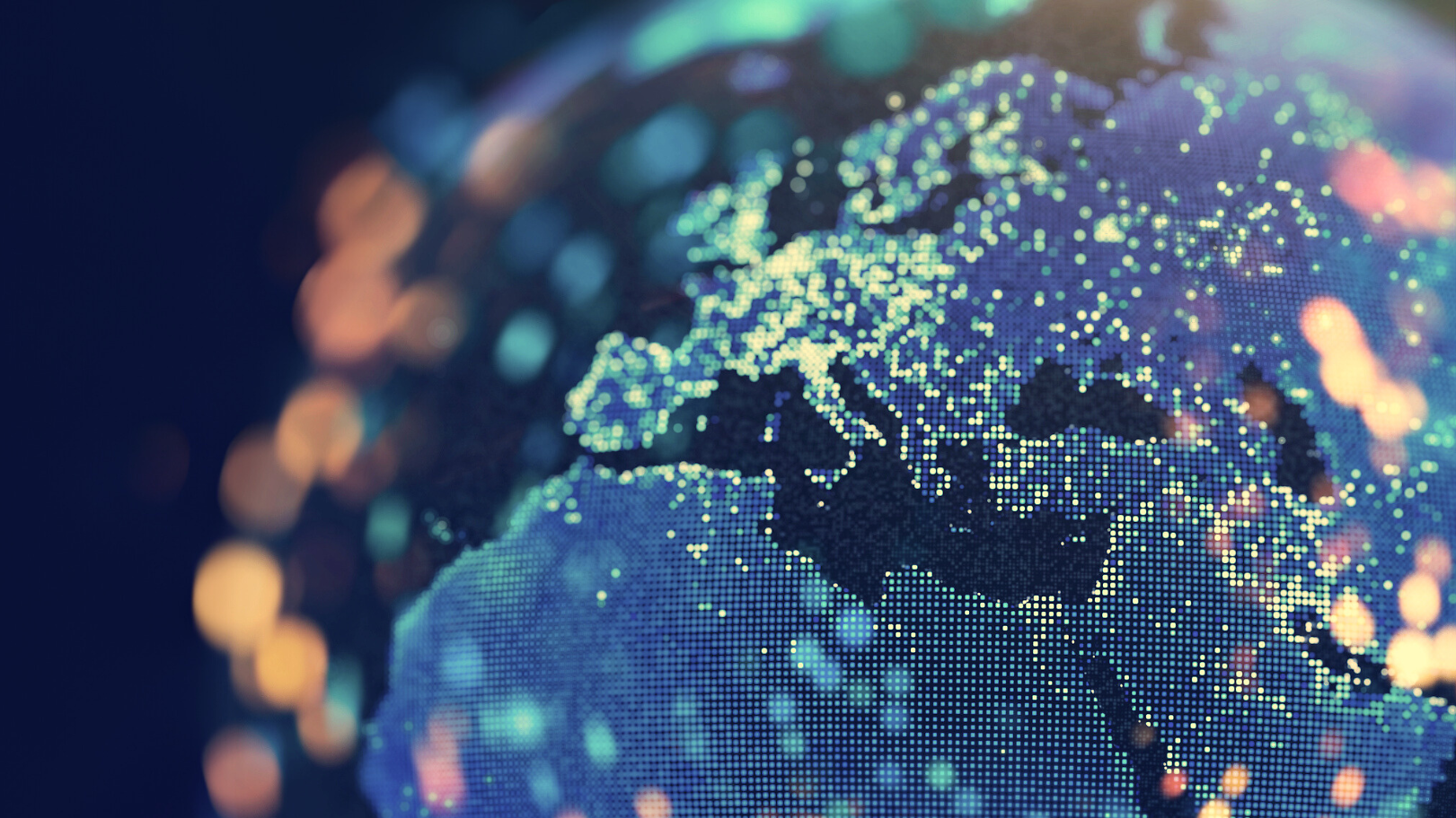 Abstract Globe with continents made of pixel