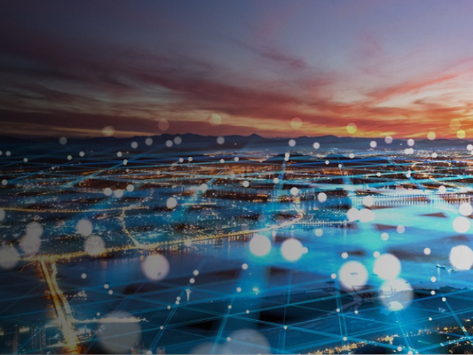 City with abstract mobile network