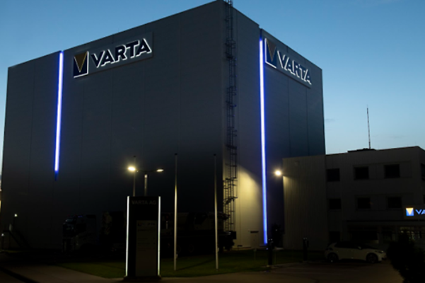 Illuminated advertising installations at a location of the battery manufacturer VARTA