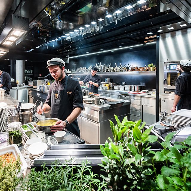 Gastronomy kitchen with MKN combi steamer with cooking program