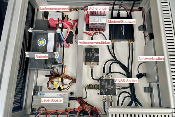 Innenleben der Test-Box mit technischen Komponenten