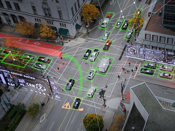 Connected, intelligent traffic infrastructure with object detection for vehicles, pedestrians, and traffic flows