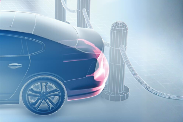 Abstract representation of a car colliding with a pillar.