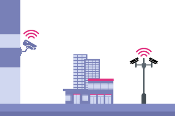 Stylized illustration of several people in a city surrounded by connected devices.