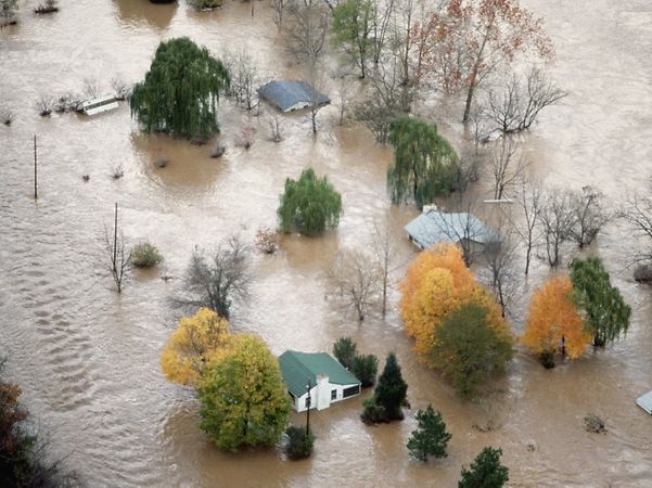 Bird’s-eye view of a hurricane-hit residential area