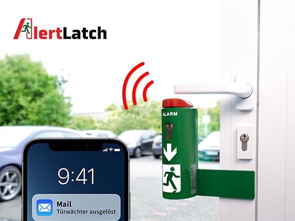 Door handle with a Wi-Fi symbol and a smartphone