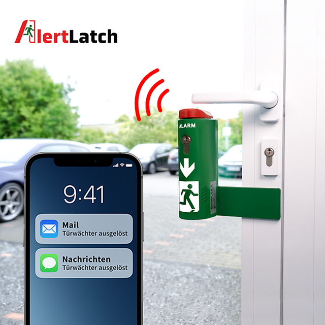 Door handle with a Wi-Fi symbol and a smartphone