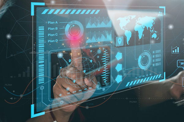 Hand steuert holografische Daten auf einer digitalen Plattform der telekom IoT.