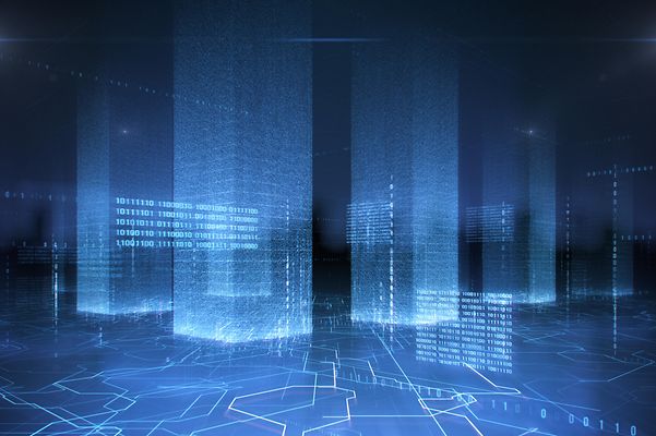 Digitale Illustration von Datenströmen und vernetzten Strukturen.