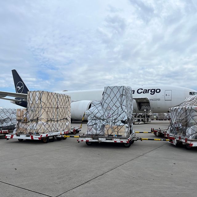 Luftfracht mit Flugzeug im Hintergrund