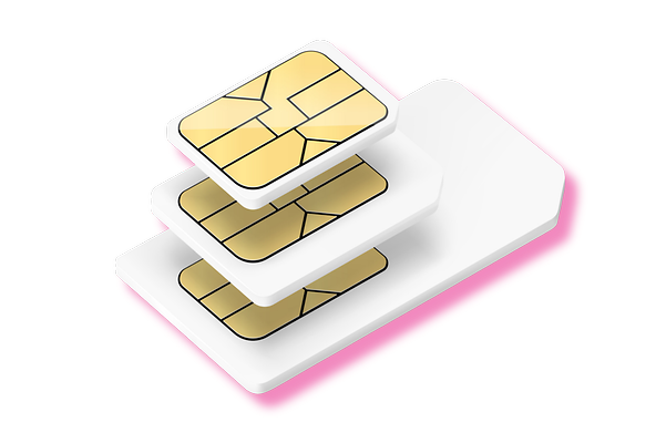 3D illustration of three different SIM cards