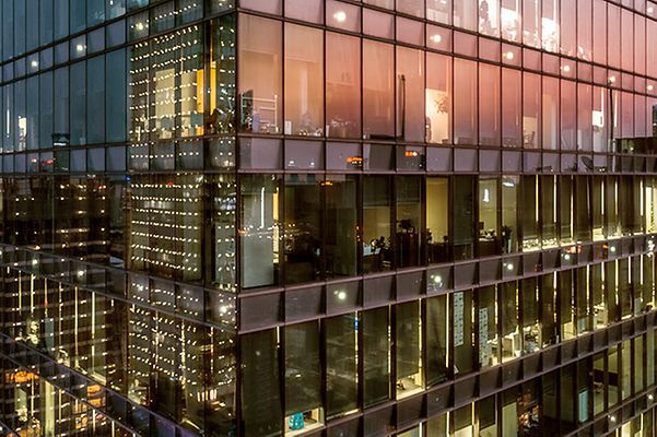 Modern street lighting with smart lamps in an urban environment.