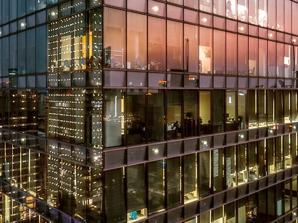 Modern street lighting with smart lamps in an urban environment.