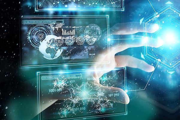 Hand controls holographic data on a digital platform of telekom IoT.